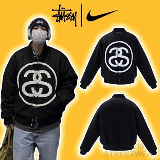 [Mirror Quality] - Áo Khoác Bomber Varsity Stuss SS-Link Jacket Black, Áo varsity jacket stus trần bông