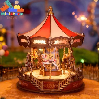 [Bản TIẾNG ANH]Vòng xoay ngựa gỗ cơ động học DIY Rolife Classic Carousel Music Box 3D Wooden Puzzle AMC01 tự lắp ráp