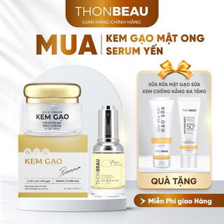   Combo 4 Món   KEM GẠO MẬT ONG+ SERUM Collagen YẾN  Tặng Thêm Sữa Rửa Mặt 40ml+Tặng Chống Nắng 25ml  