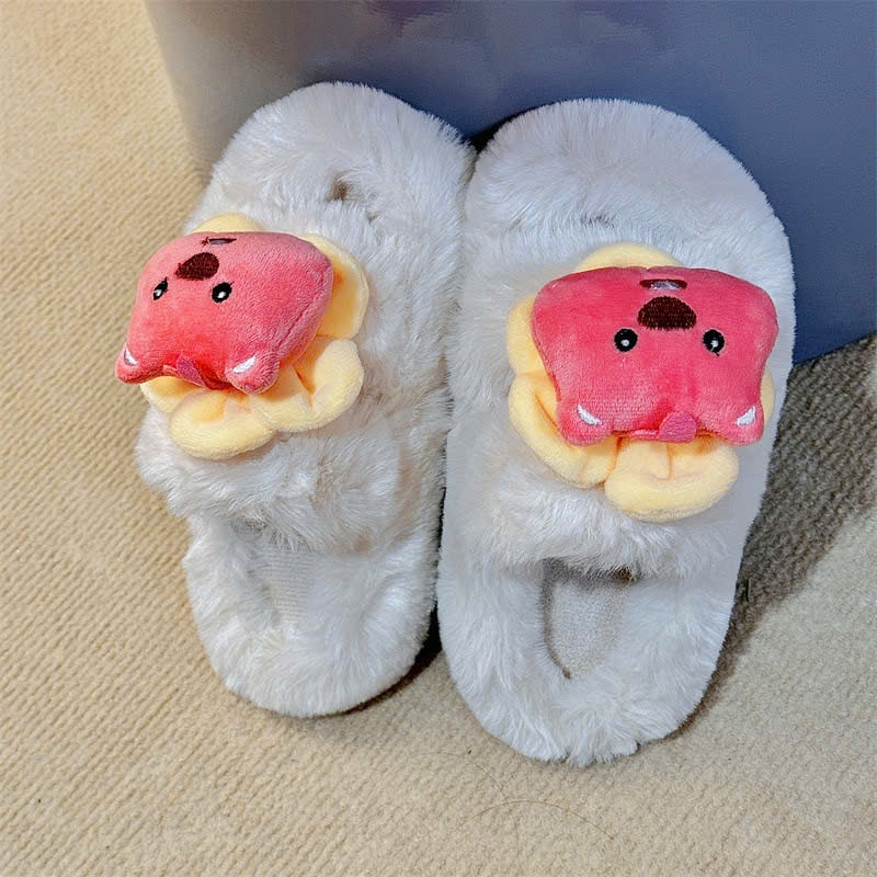 Dễ Thương Dép cotton Đế Dày LÔNG BỆT Phối Lông Xinh Xắn Dành Cho Nữ cao 2-3cm Slipper DéP