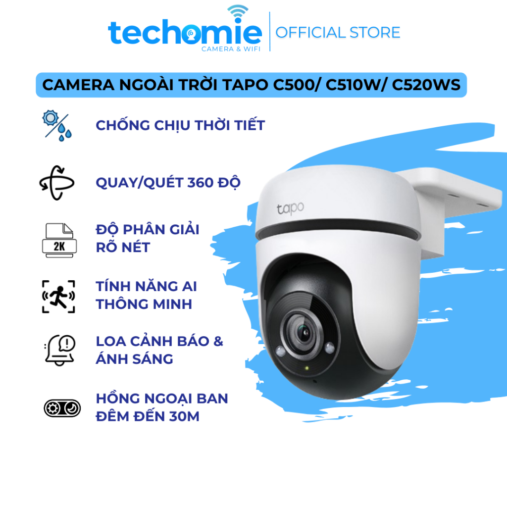 Camera Wifi TP-Link An Ninh Ngoài Trời Tapo C500 / C510W / C520WS Quay Quét 360 Độ, Chống Nước, Độ P