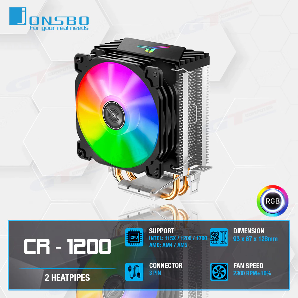 Tản Nhiệt CPU Jonsbo CR1200 - Quạt CPU LED RGB, Hỗ Trợ Đa Socket LGA 1700 & AM5