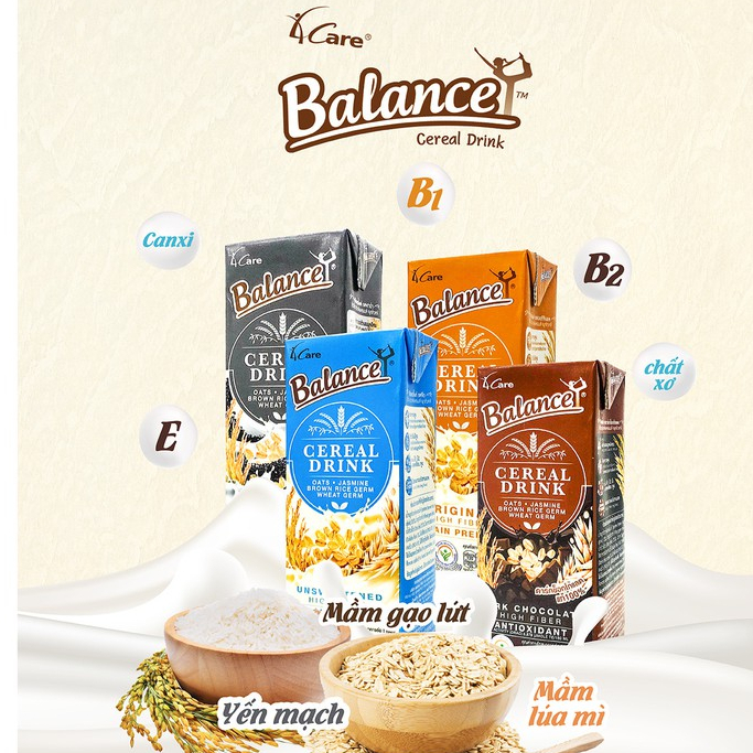 Sữa hạt ngũ cốc/ yến mạch hạnh nhân 4Care Balance Cereal Drinks hộp 180ml