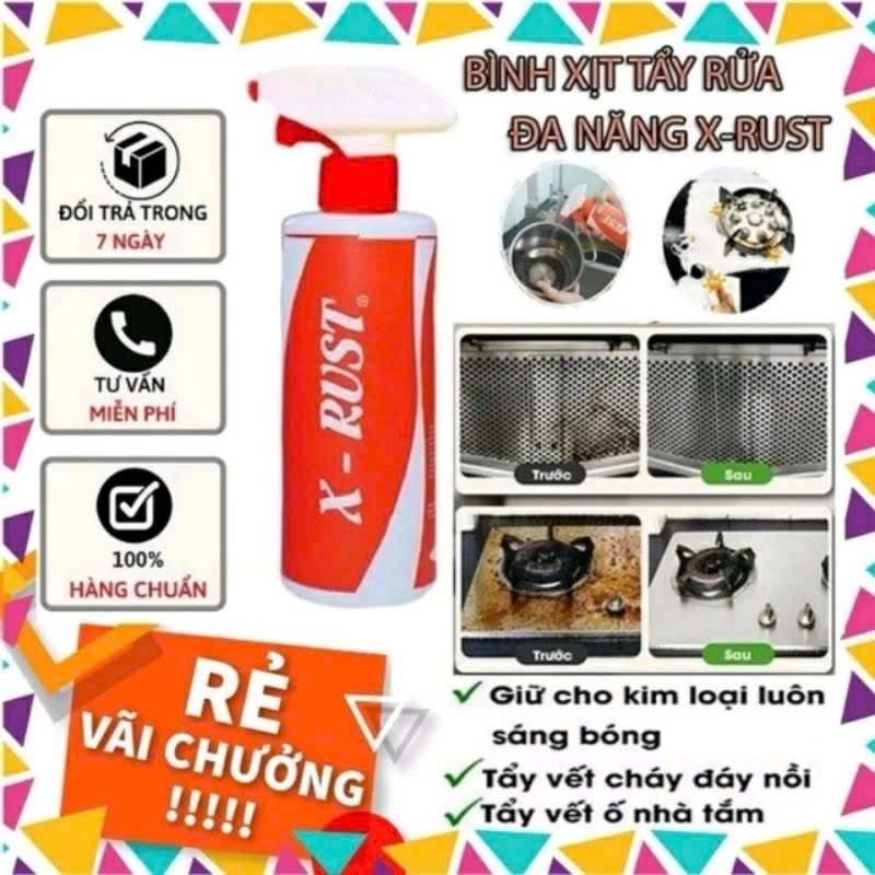 Bình xịt( XRUST )tẩy rửa nhà bếp đa năng đánh bay vết bẩn trên mọi bề mặt sản phẩm sáng bóng như mới