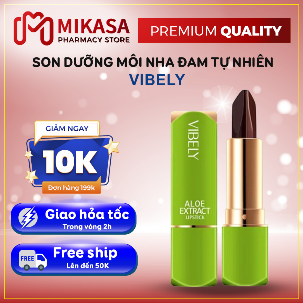 Son Dưỡng Môi Nha Đam 3IN1 VIBELY - Son Nha Đam VIBELY Dưỡng Ẩm, Lâu Trôi, Khử Thâm Môi, Son Dưỡng Môi 3IN1
