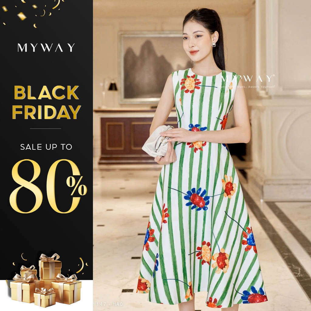 Đầm Nữ Dạo Phố MY WAY Họa Tiết Hoa Dáng Xòe Sang Trọng 8MD1147W