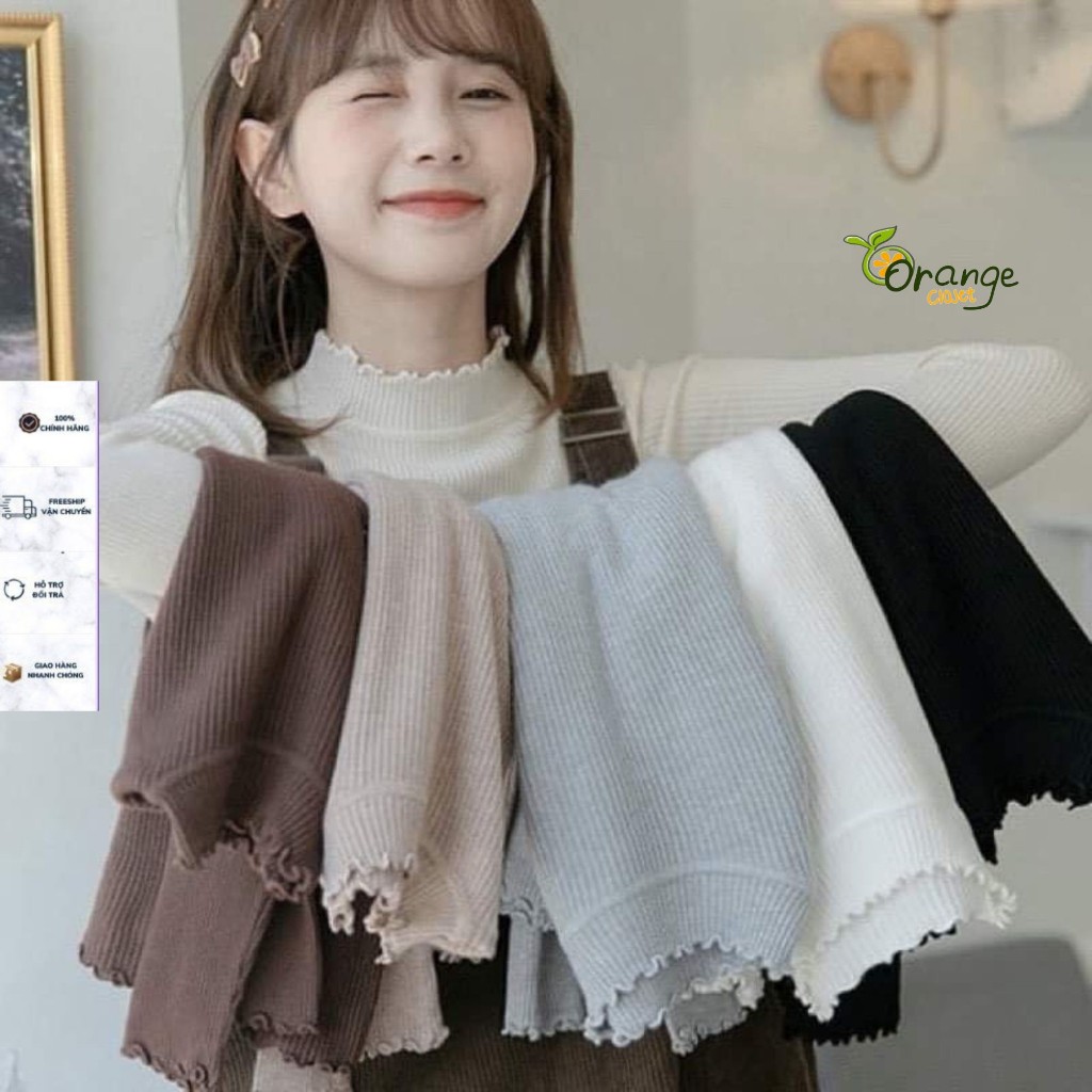 Áo Len Tăm Nữ Ôm Body Phối Cổ 3 PhânSóng Mềm Mịn Hàng Qc Cực Xinh Phù Hợp Với Mọi Lứa Tuổi