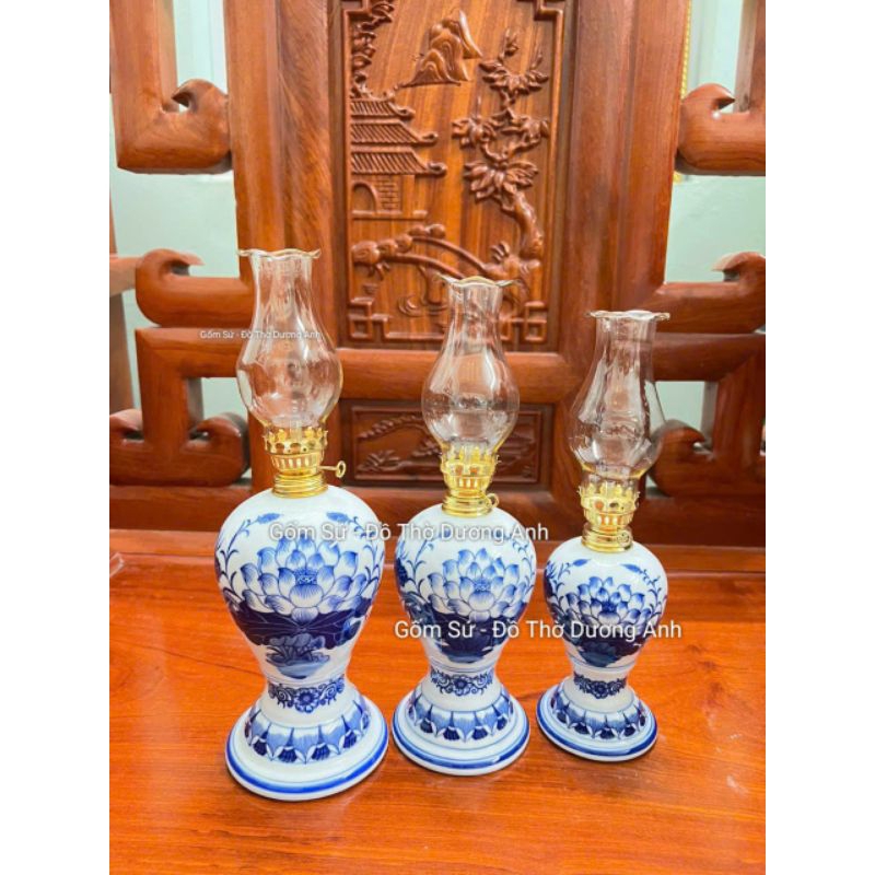 Đèn thờ vẽ Hoa Sen men lam