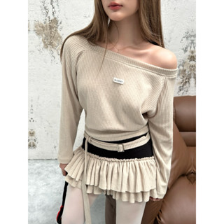 Set Áo Len Trễ Vai + Chân Váy Tầng Phối Thun Gân Có Dây Belt ( Tặng kèm quần bảo hộ ) | Dreamy Set - SONANCY