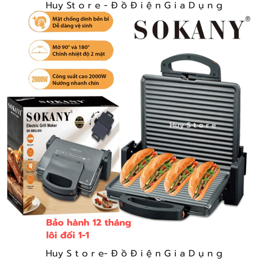 Máy kẹp nướng ép bánh mỳ  SK-855 chuẩn cao cấp , Máy kẹp nướng ép bánh mỳ  SK-855 Huy store