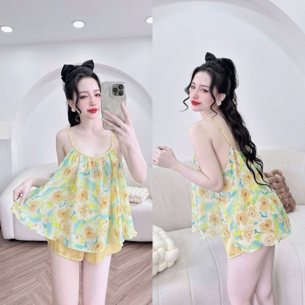Đồ ngủ nữ Miky, Đồ ngủ sexy lụa Chiffon phối Latin cao cấp mềm mại xinh xắn <70KG | BigBuy360 - bigbuy360.vn
