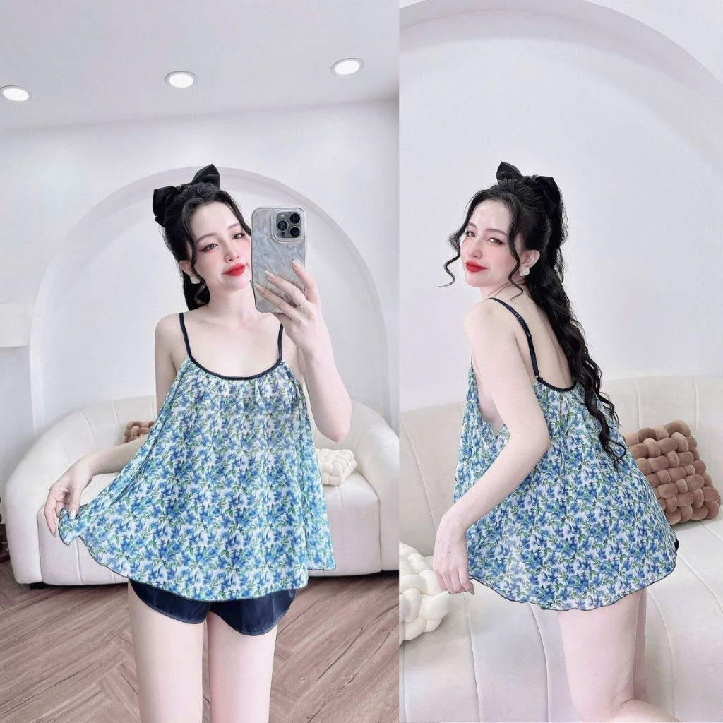 Đồ ngủ nữ BIGSIZE MIKY, Đồ ngủ sexy lụa Chiffon phối Latin cao cấp mềm mại xinh xắn <70kg | BigBuy360 - bigbuy360.vn
