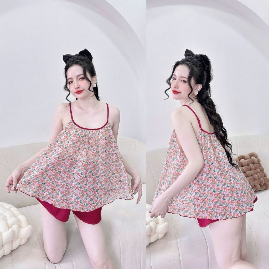 Đồ ngủ nữ BIGSIZE MIKY, Đồ ngủ sexy lụa Chiffon phối Latin cao cấp mềm mại xinh xắn <70kg | BigBuy360 - bigbuy360.vn