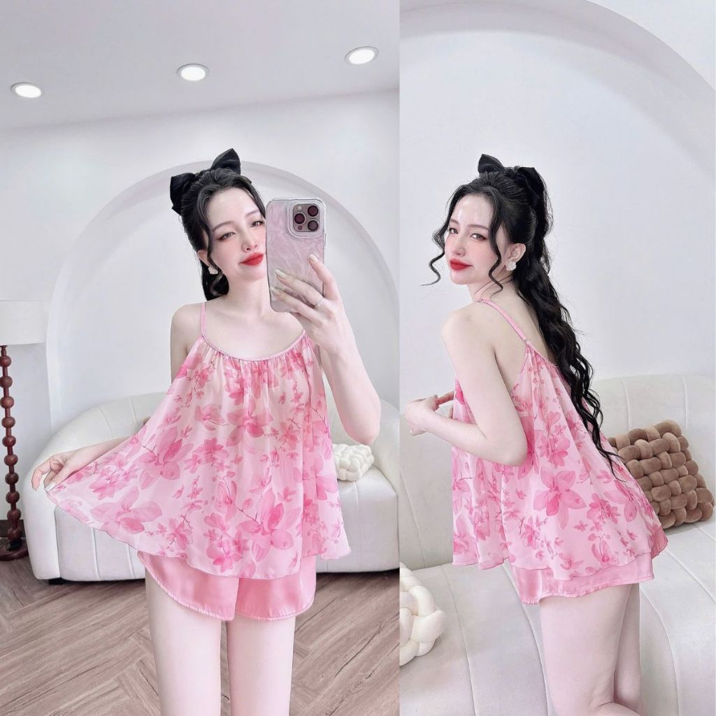 Đồ ngủ nữ BIGSIZE MIKY, Đồ ngủ sexy lụa Chiffon phối Latin cao cấp mềm mại xinh xắn <70kg | BigBuy360 - bigbuy360.vn