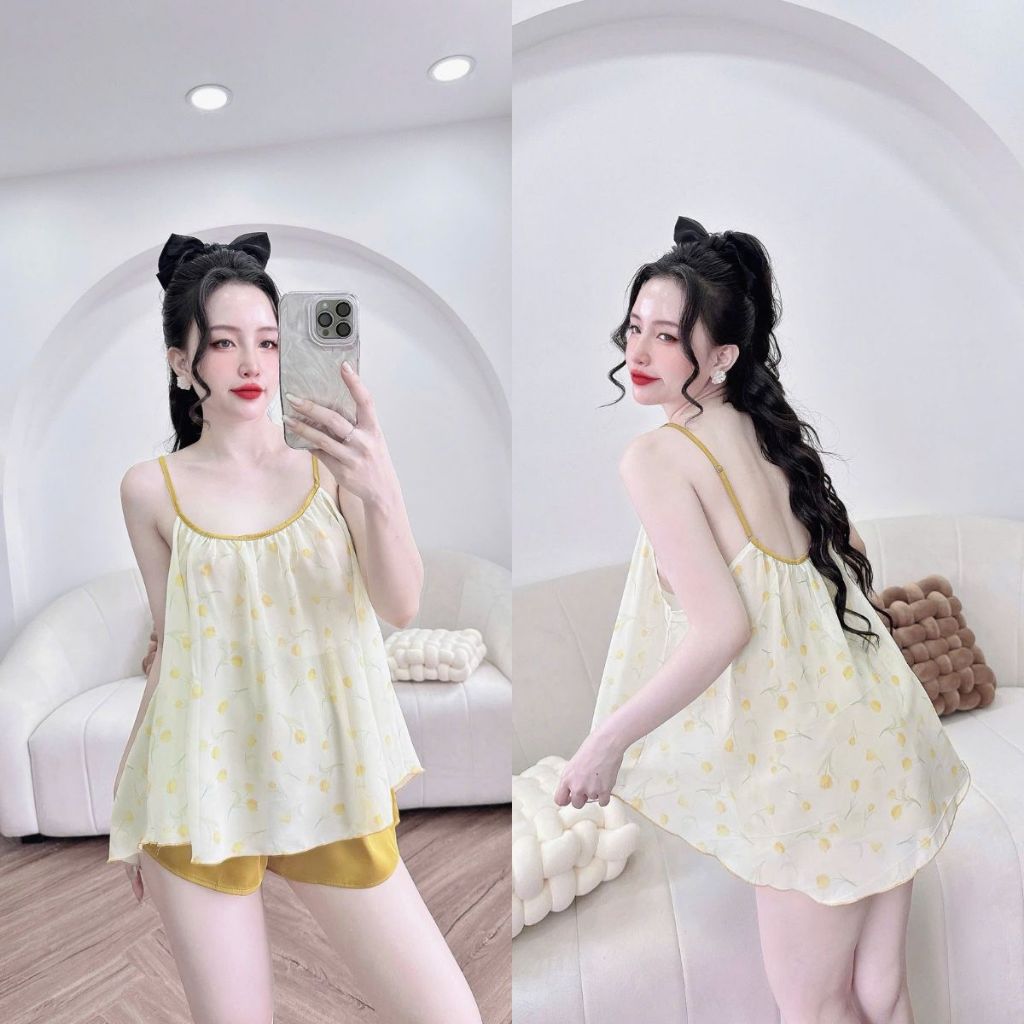 Đồ ngủ nữ BIGSIZE MIKY, Đồ ngủ sexy lụa Chiffon phối Latin cao cấp mềm mại xinh xắn <70kg | BigBuy360 - bigbuy360.vn