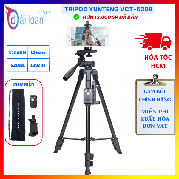 Tripod Yunteng VCT-5208 - Chân đế điện thoại, máy ảnh, phụ kiện livestream, quay video chụp ảnh