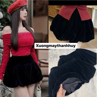 Chân Váy Nhung Phồng, váy dáng bí ngô dày đẹp có quần bảo hộ- cv Nhung 148