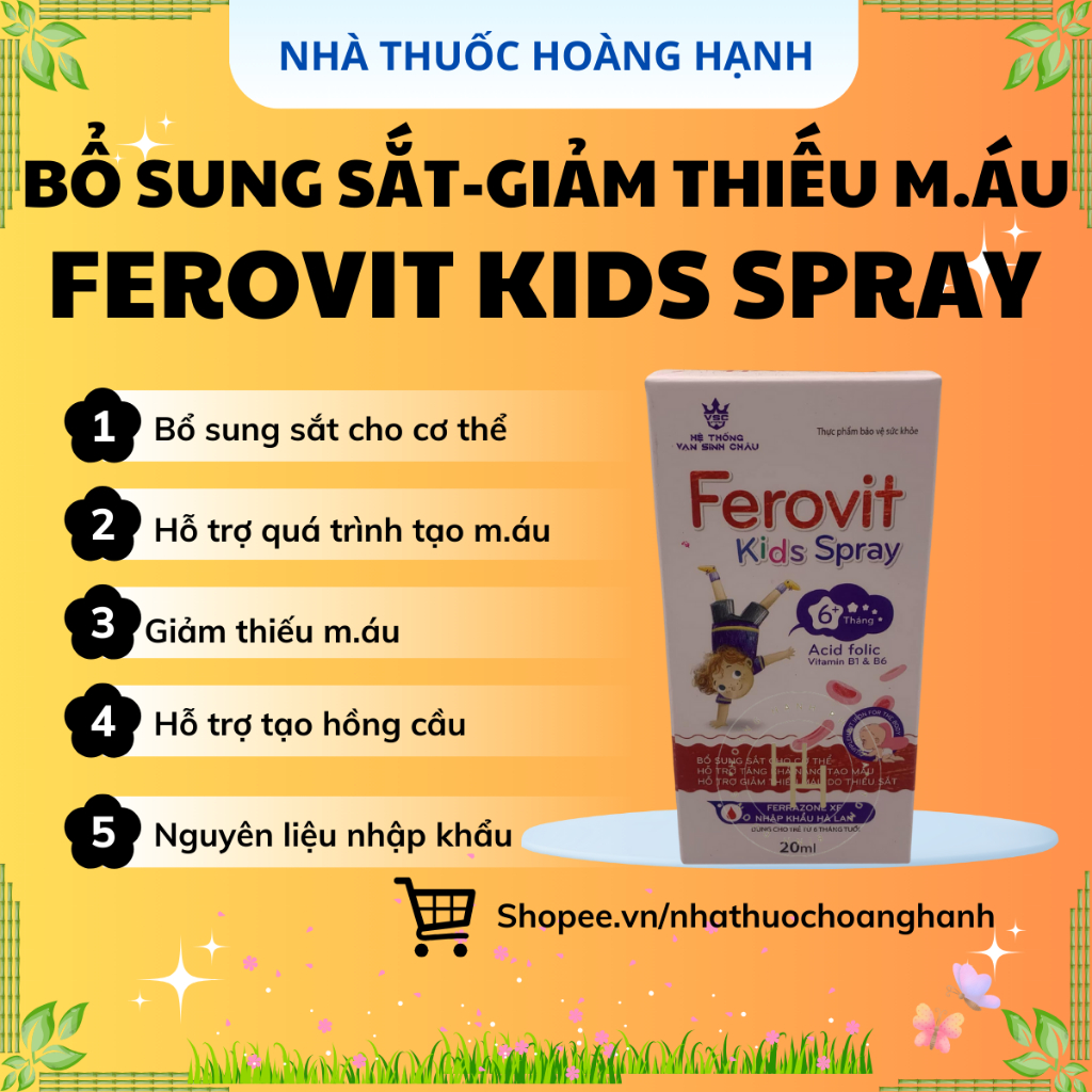 Xịt Bổ Sung Sắt Ferovit Kids Spray Chai 20ml – Bổ Sung Sắt, Acid Folic, Hỗ Trợ Giảm Thiếu M.áu Do Th