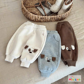 Quần nỉ lót bông cho bé trai, bé gái in hình thú, quần dài nỉ lông bé gái, bé trai thu đông