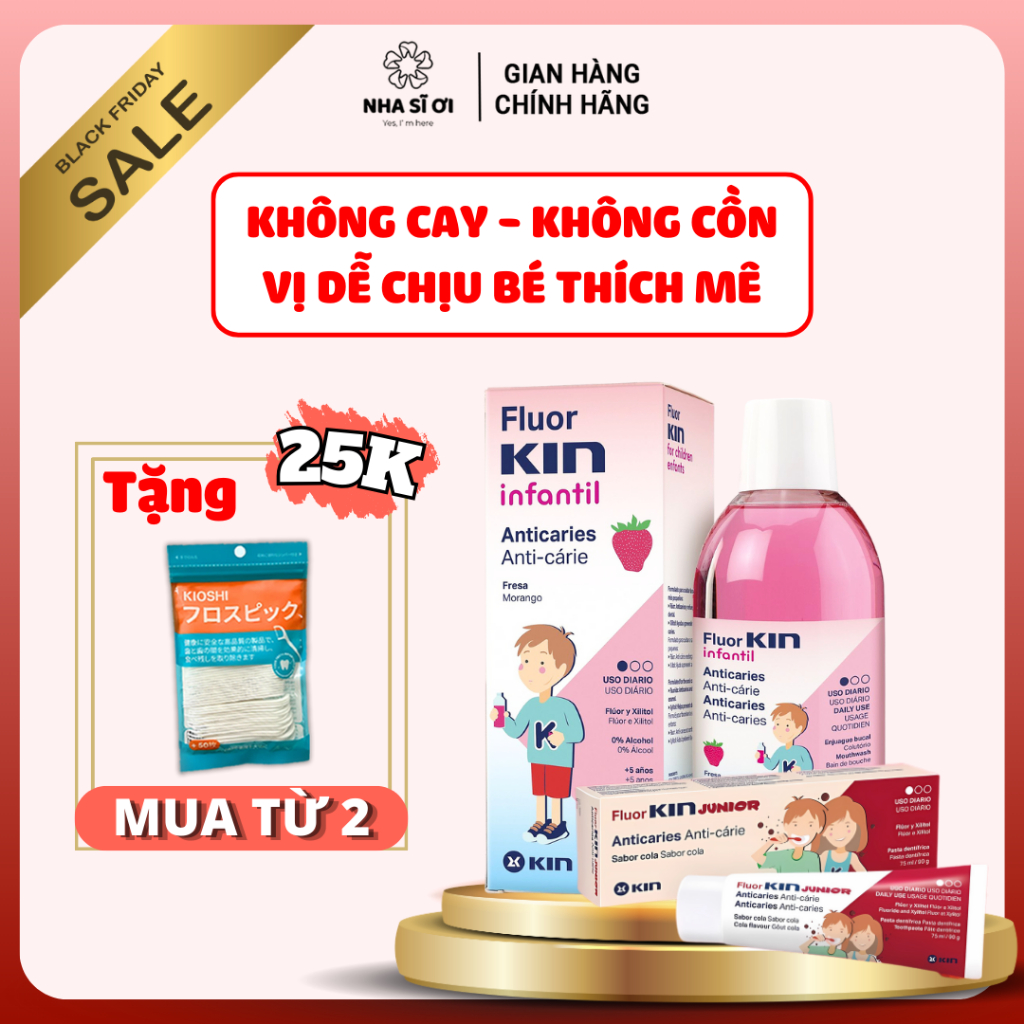 Combo Nước Súc Miệng Flour Kin Infantil (500ml) Và Kem Đánh Răng Kin Gingival Cola (75g)