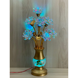 Cặp đèn bình bông pha lê - đèn thờ 9 bông pha lê 3011