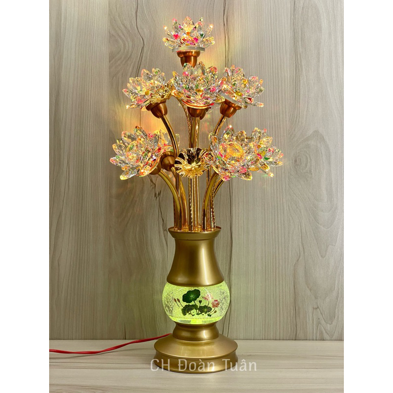 Cặp đèn bình bông pha lê - đèn thờ 9 bông pha lê 3011