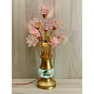 Cặp đèn bình bông pha lê - đèn thờ 9 bông pha lê 3011