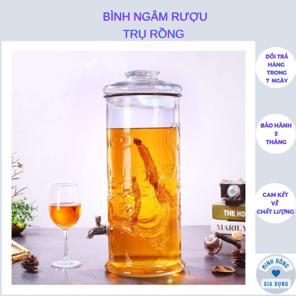 Bình Ngâm Rượu Thủy Tinh TRỤ RỒNG 6L.8L.10L CÓ VÒI & KHÔNG VÒI  ( BAO BỂ VỠ )