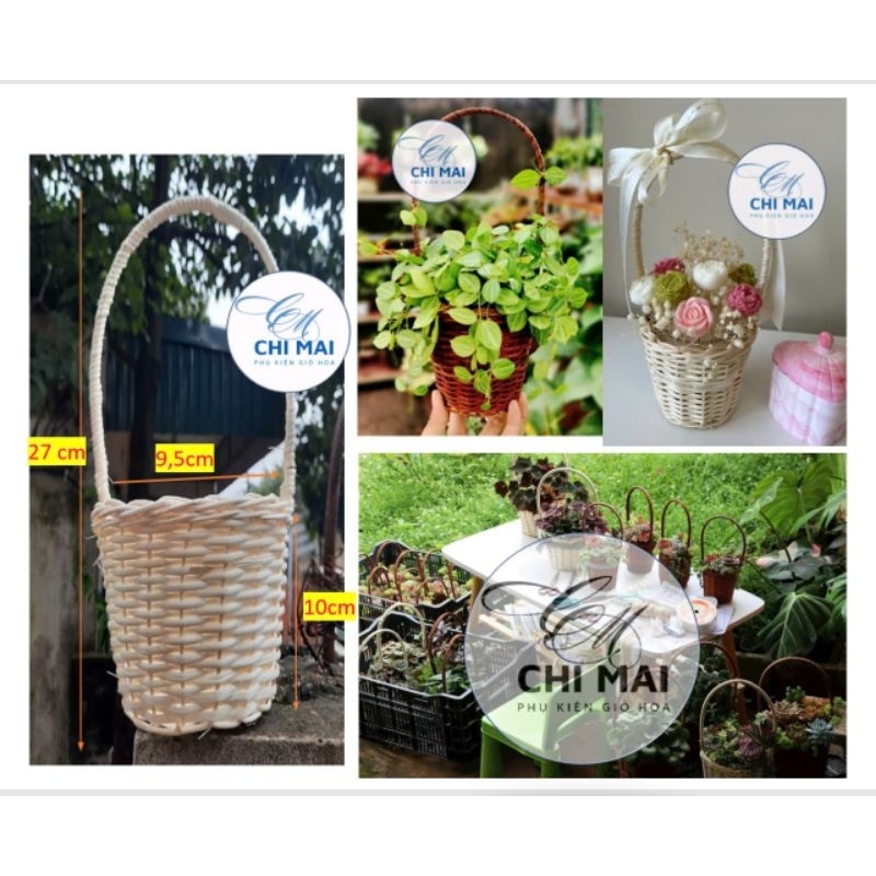 Giỏ Mây hình Cốc Mini giỏ cắm hoa, lẵng hoa