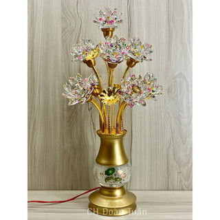 Cặp đèn bình bông pha lê - đèn thờ 9 bông pha lê 3011