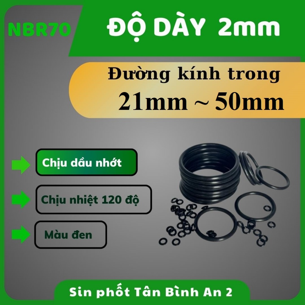 Oring N70 dày 2mm (lỗ trong từ 21mm đến 50mm) vòng đệm cao su chịu dầu chịu nhiệt