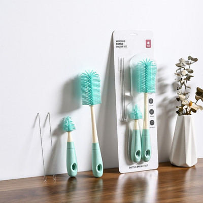 Cọ bình sữa silicon cao cấp gồm 4 chi tiết KidsWorld có tay cầm xoay 360 độ dùng cho mọi loại bình