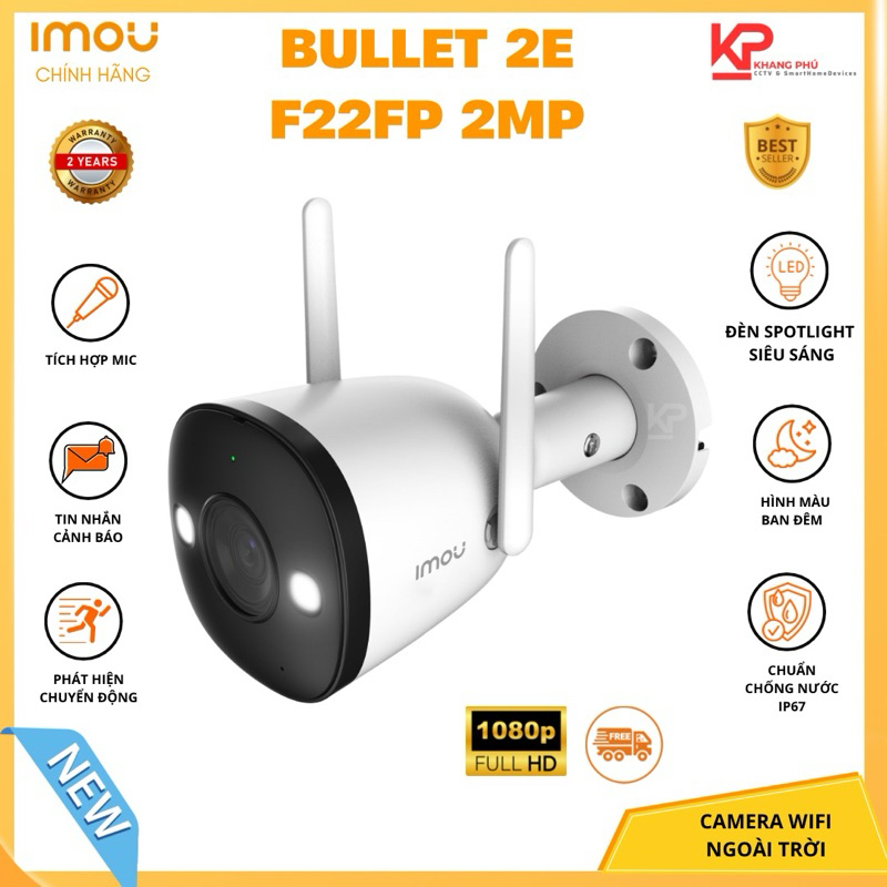 Camera Ngoài Trời Imou F22FP Bullet 2E - Full HD, Chống Nước, Quan Sát Màu Ban Đêm