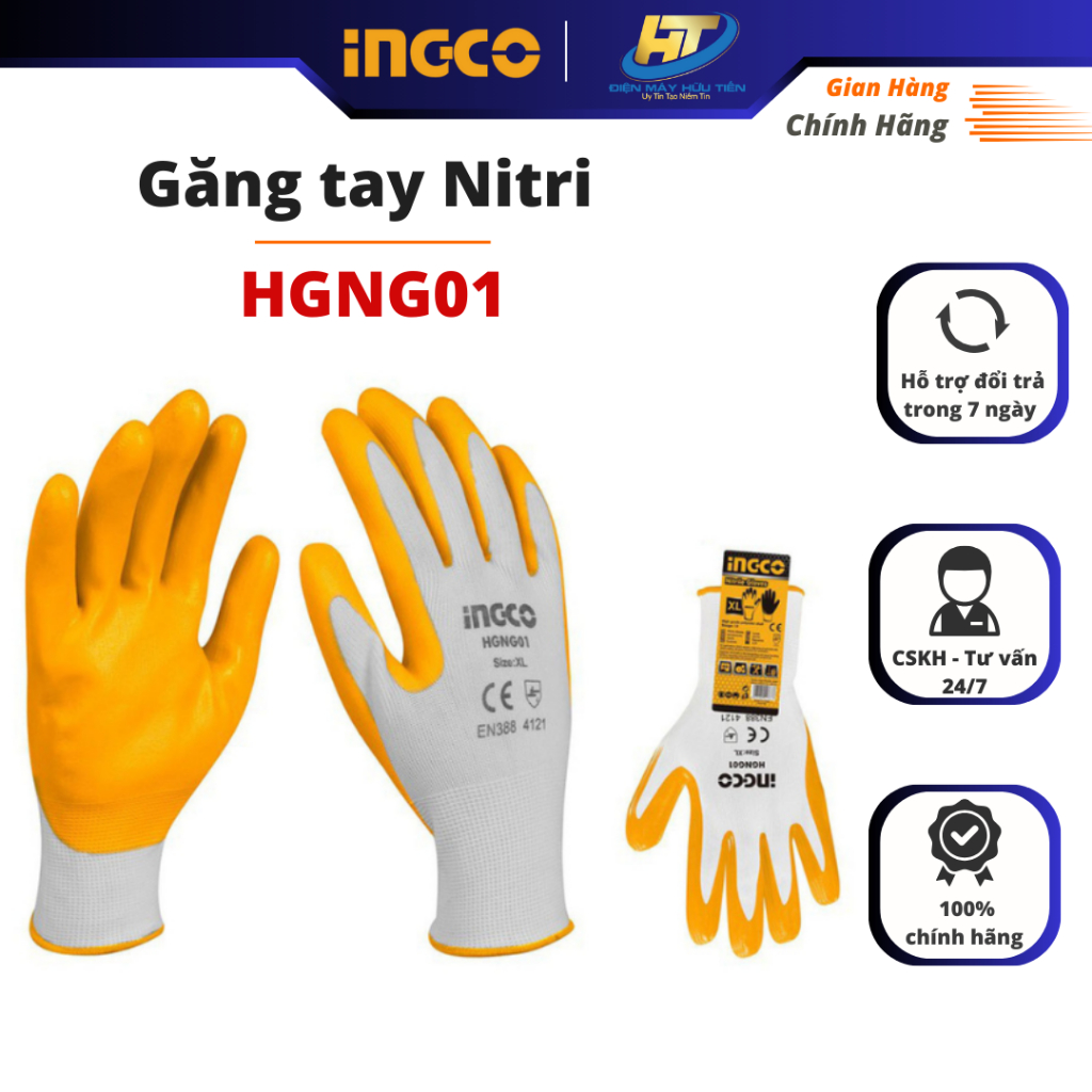 Găng tay Nitri INGCO HGNG01 chống trơn trượt dầu mỡ, độ bền cao