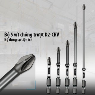 Bộ 5 đầu vít chống trượt D2 Đầu có từ tính - Thép CRV - Độ cứng cao phù hợp máy vặn ốc máy khoan các loại cờ lê bền đẹp.