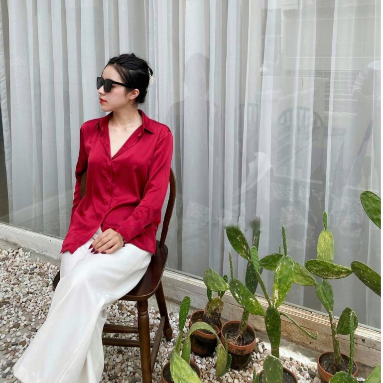 Áo Sơ Mi Lụa Kiểu Dấu Cúc Tay Dài Phong Cách Hàn Quốc, Áo Sơ Mi Trắng Cổ Đức Form Rộng Hàng Thiết Kế CHANMINU A16 | BigBuy360 - bigbuy360.vn