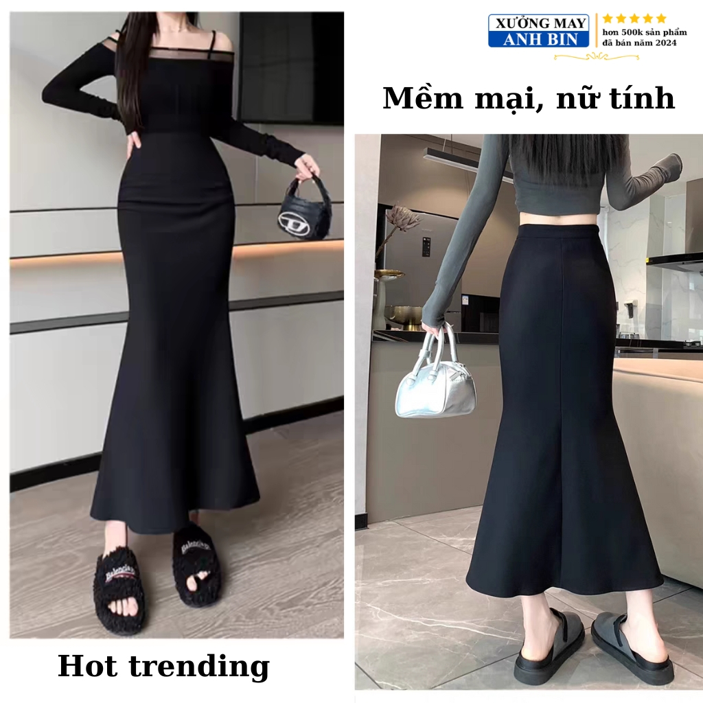 Chân váy đuôi cá dáng dài ôm body, chất UMI dày co giãn thoải mái, phong cách Hàn Quốc quyến rũ sang trọng | BigBuy360 - bigbuy360.vn
