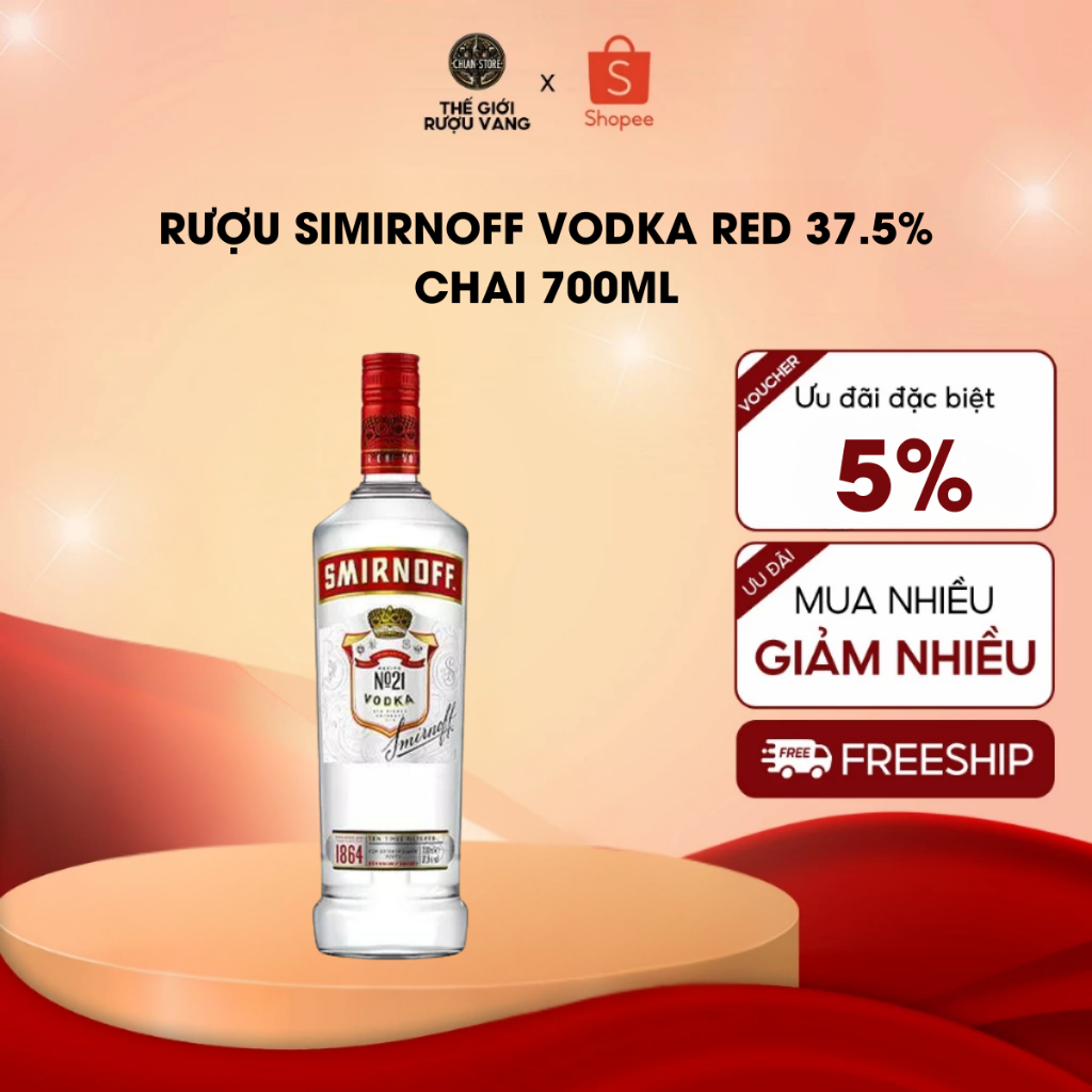 Rượu Simirnoff Vodka Red 37.5% chai 700ML