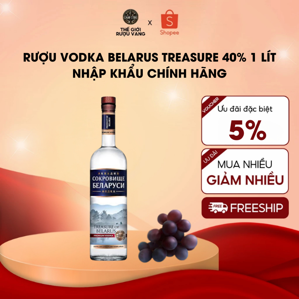 Rượu Vodka Belarus Treasure 40% 1 LÍT nhập khẩu chính hãng