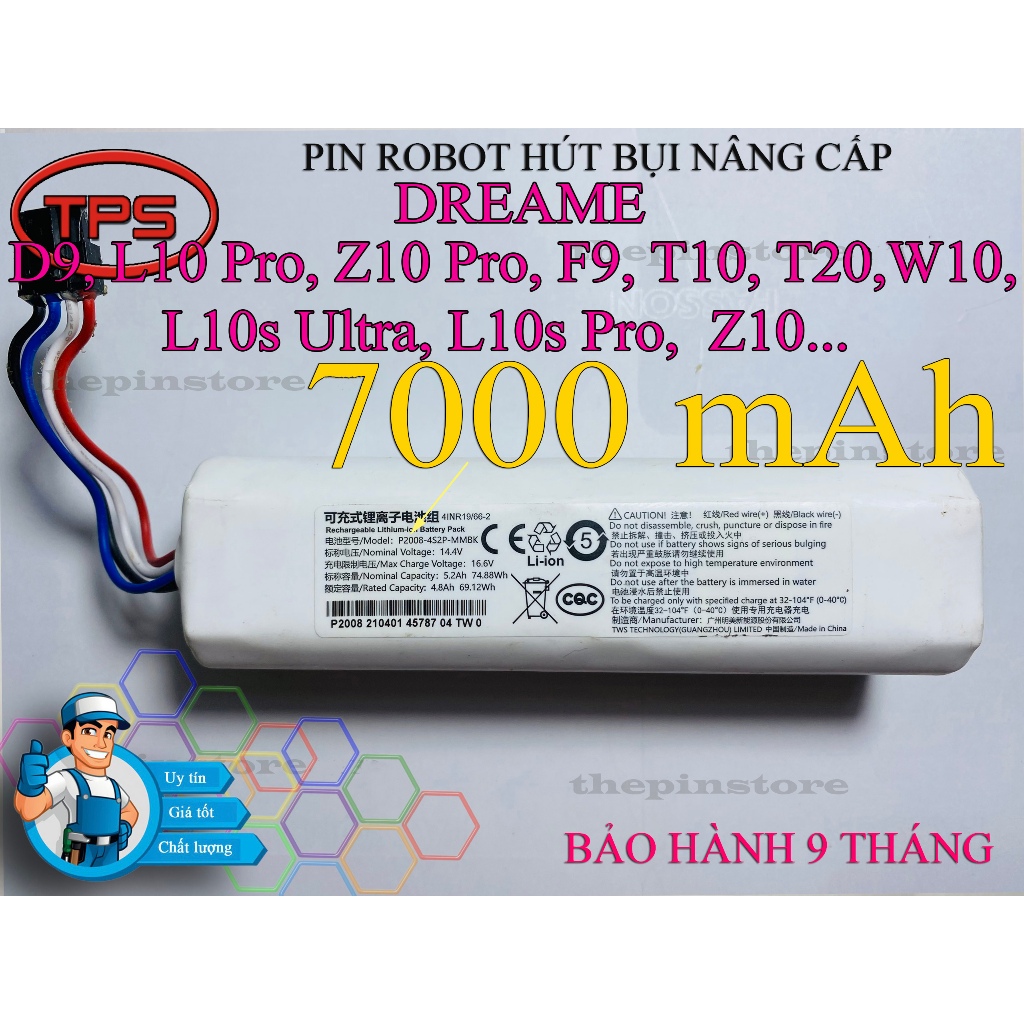 PIN ROBOT HÚT BỤI NÂNG CẤP D9, L10 PRO, Z10 PRO, F9, T10, T20, W10, L10S ULTRA, L10S PRO, Z10 BẢO HÀ