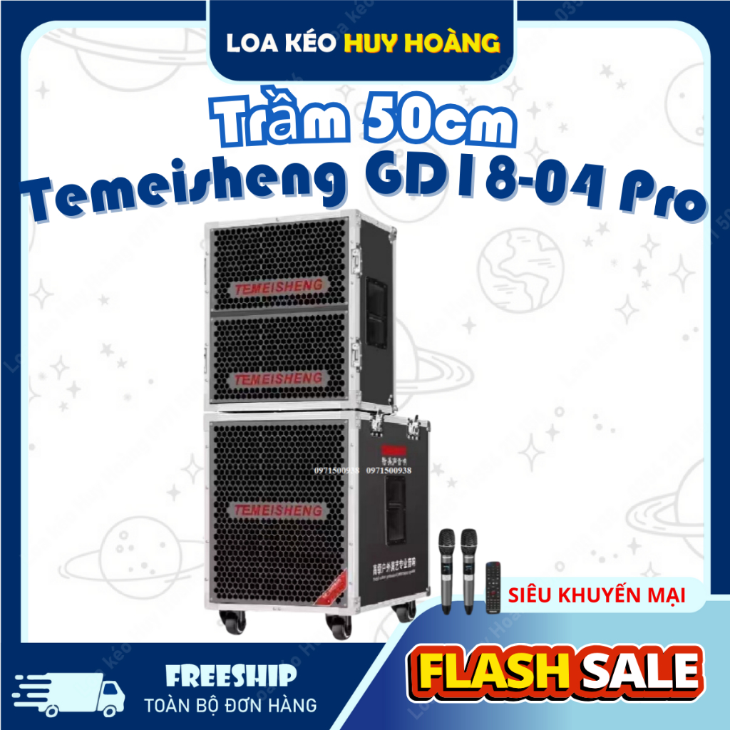 Loa Kéo Temeisheng GD18-04 Pro, Trầm 50cm, CS 1000w, FTX Kết Nối 2 Loa 30m