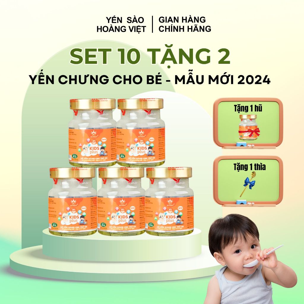[Set 10 Hũ] Yến Sào Cho Bé, Yến Chưng Cho Bé Kids Plus HVNest 30%, Hũ 70ml Bổ Xung Dinh Dưỡng Toàn D