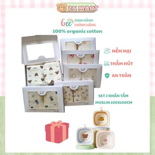 [TẶNG CHẬU GẤP GỌN KILUTA] Set 2 KHĂN TẮM XÔ MUSLIN Gee 2 lớp mềm mại, thấm hút, an toàn cho bé