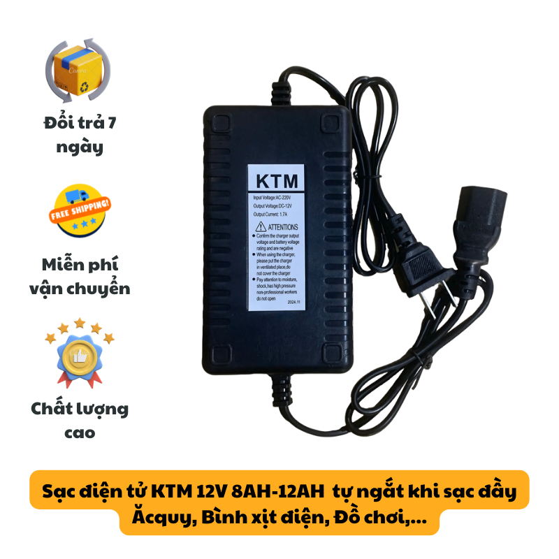 Sạc Điện Tử KTM 12V 8Ah & 12V 12Ah Tự Ngắt Khi Sạc Đầy Dùng Sạc Bình Phun Thuốc Acquy Đồ Chơi 12V