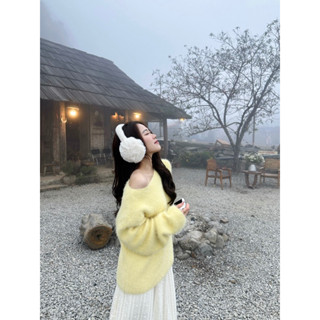 ( Ảnh thật chính chủ) Áo len lông thỏ lệch vai siêu hot