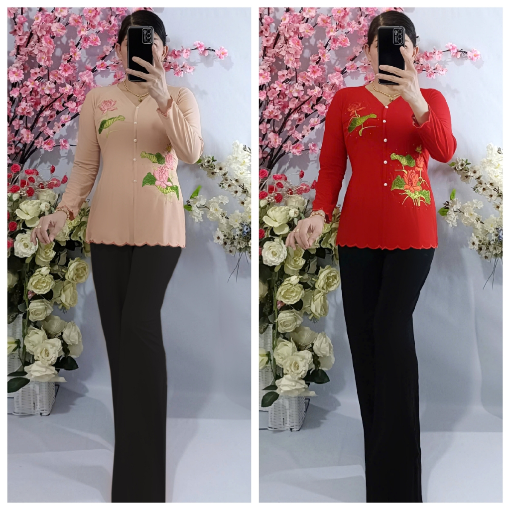 Bộ Lẻ (Áo Bà Ba Thêu Sen Rô Đê + Quần Đen Ống Rộng)