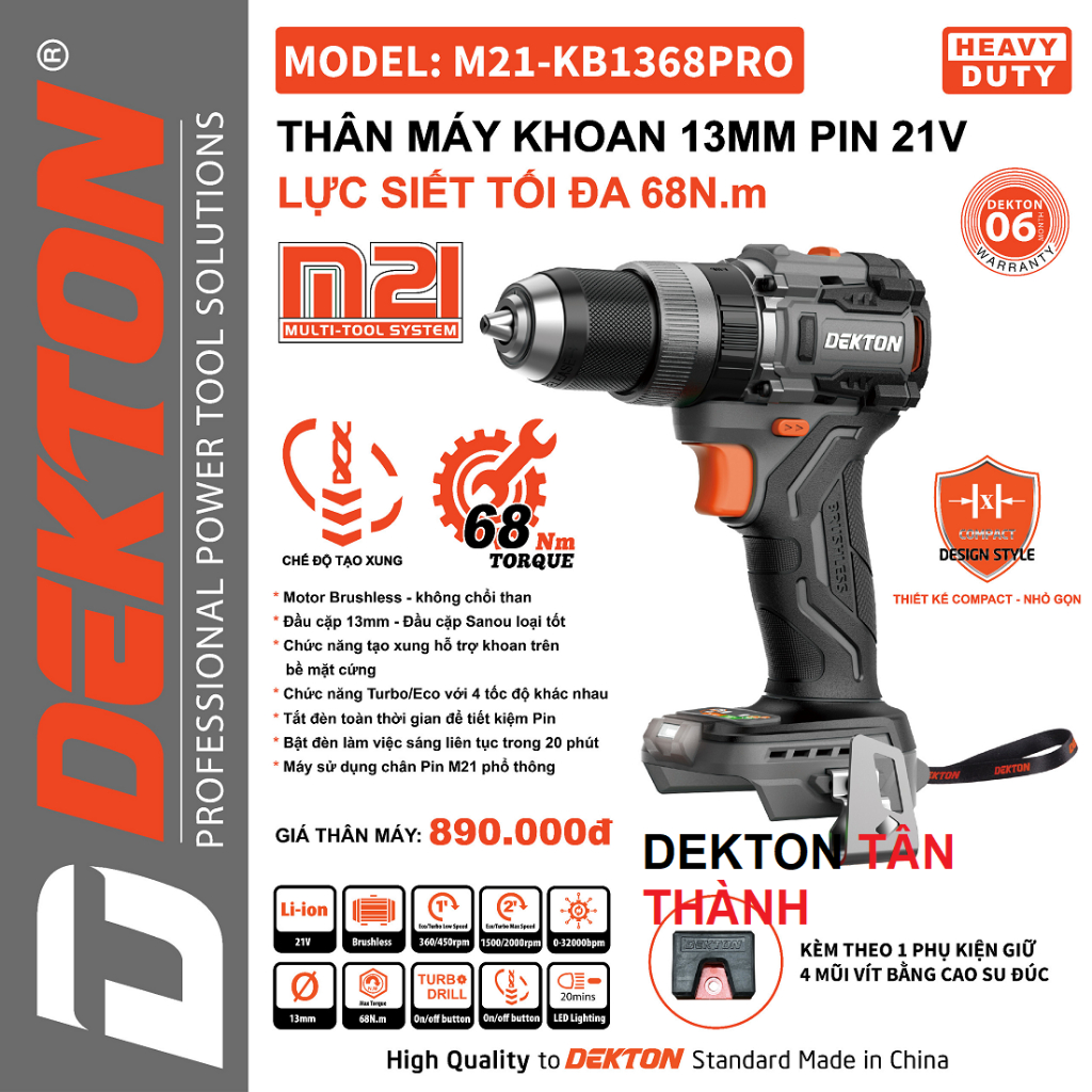 Máy khoan DEKTON Đầu 13mm M21 KB1368 & D21 -MK1355