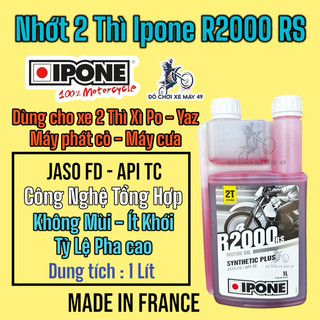 Dầu Nhớt  2 thì IPONE R2000 RS 1L - (  Không mùi ) cho xe 2 thì xì po yaz , máy cắt cỏ , Made in France  >>>