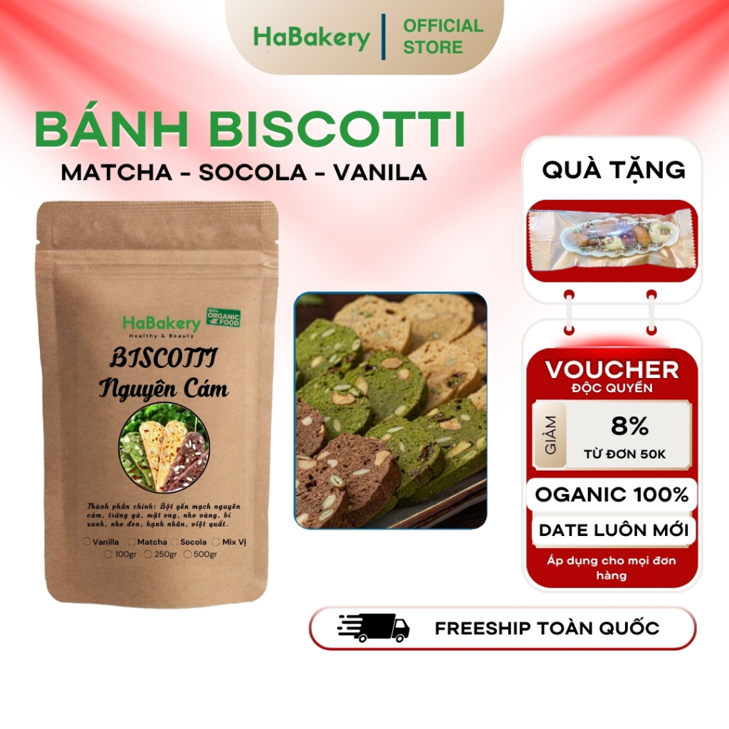 Bánh biscotti ăn kiêng HaBakery, bánh ăn kiêng giảm cân nguyên cám , đồ ăn vặt healthy không đường k