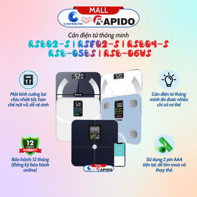[HỎA TỐC] Cân sức khỏe thông minh Rapido RSB04-S (Có bluetooth) - 100% chính hãng